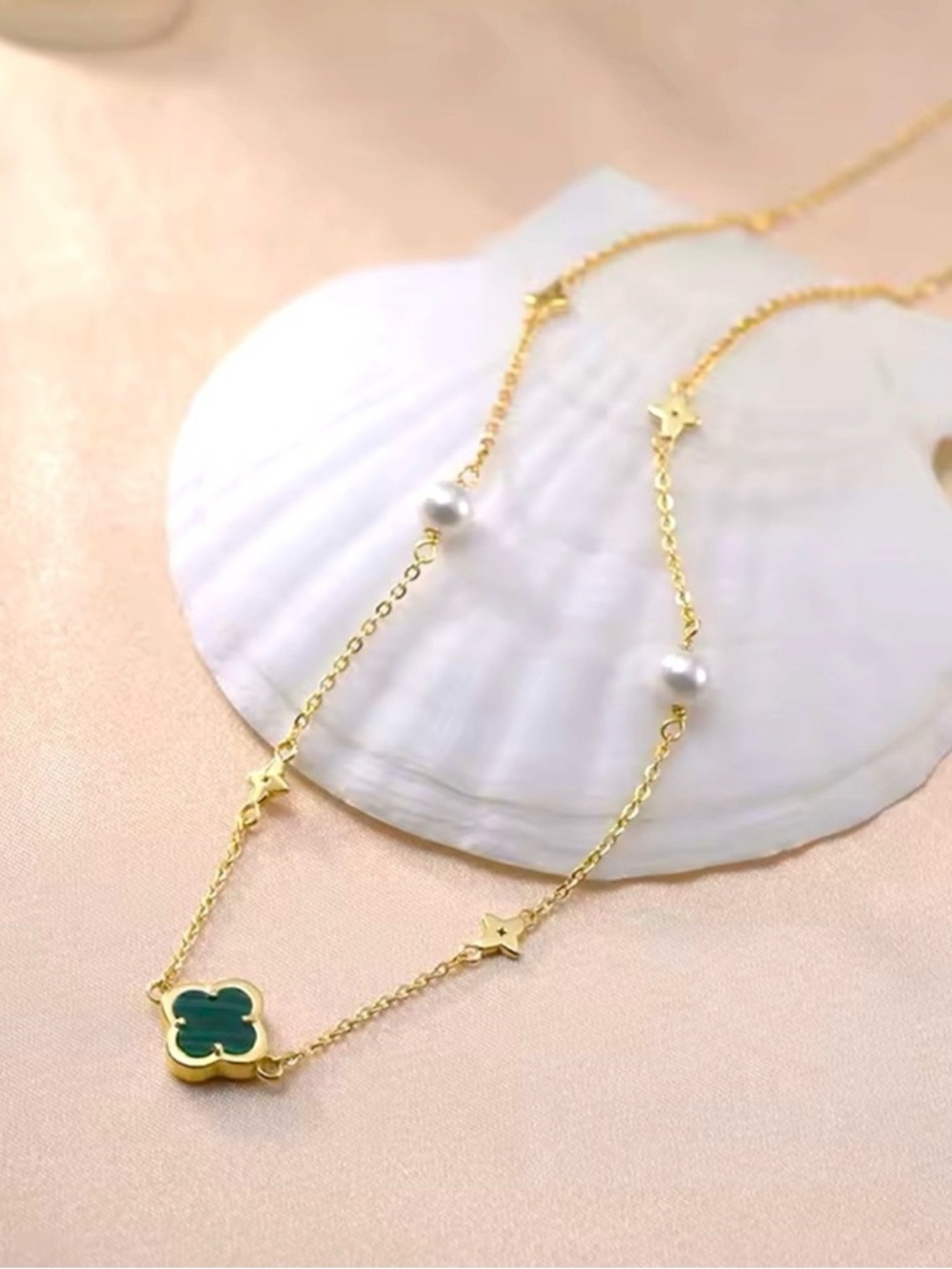 Pearl Clover Necklace Sterling Silver 925 Gold plated